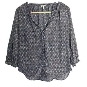 Joie 100% Silk Navy Floral Print Button Blouse Top